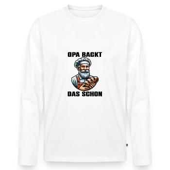 Opa backt das schon - Bäcker mit Broten - Männer Premium Bio Langarmshirt - Weiß - Vorne - Nico (187cm)