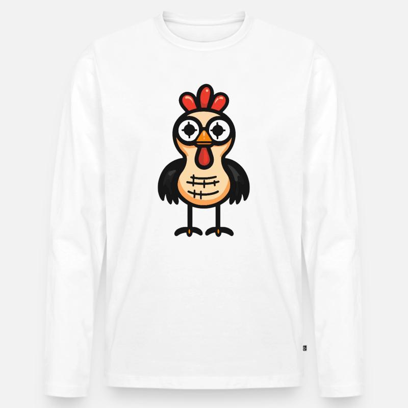 Hahn Halloween Comic Zombie - Männer Premium Bio Langarmshirt - Weiß