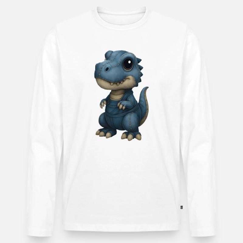 Patchwork Dino Flickenlook - Männer Premium Bio Langarmshirt - Weiß