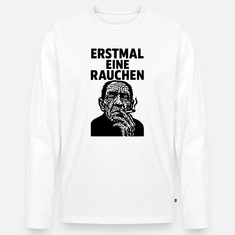 erstmal eine rauchen - Männer Premium Bio Langarmshirt - Weiß