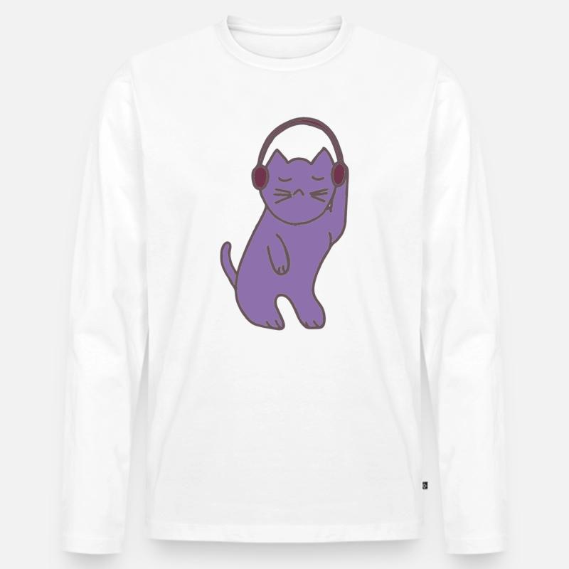 Lila Katzen mit Kopfhörer - Männer Premium Bio Langarmshirt - Weiß