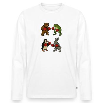 Bär Frosch Pinguin Hase Boxen Boxkampf Ring Kampf - Männer Premium Bio Langarmshirt - Weiß - Vorne - Nico (187cm)