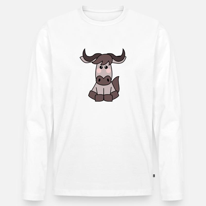 Kawaii Gnu / Wildebeest - Männer Premium Bio Langarmshirt - Weiß