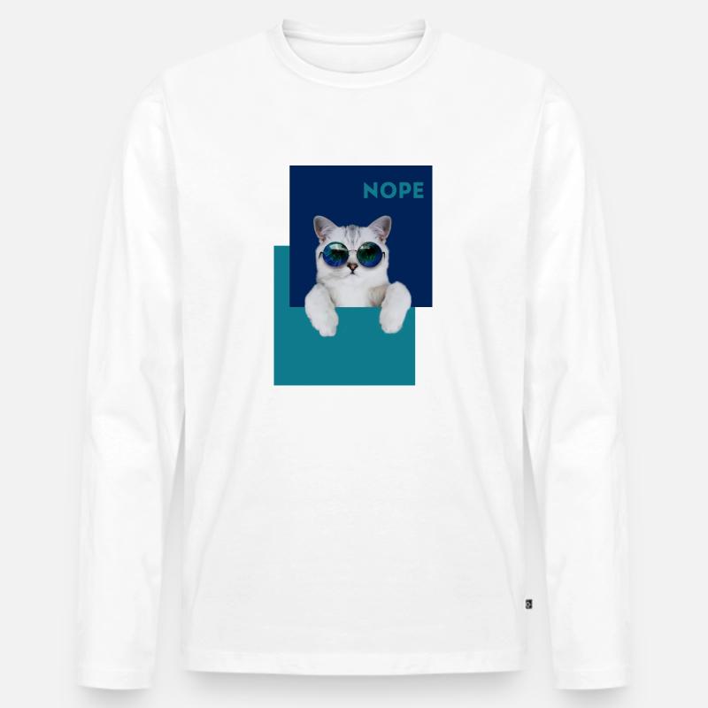 Katze Nope - Männer Premium Bio Langarmshirt - Weiß