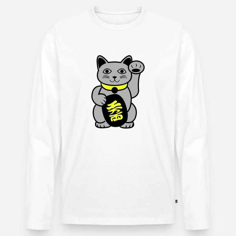 Maneki Winkekatze - Männer Premium Bio Langarmshirt - Weiß