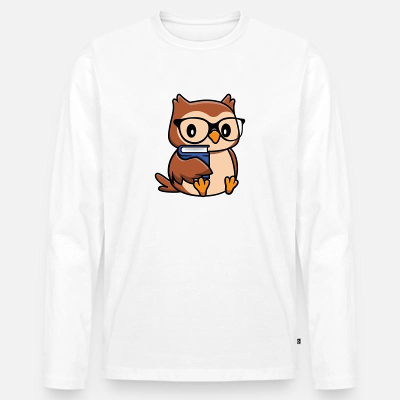 Eule Bird Nerd - Männer Premium Bio Langarmshirt - Weiß