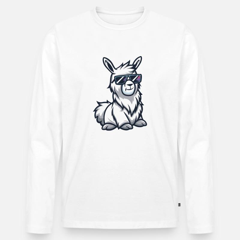 Alpaka Llama Comic Cool - Männer Premium Bio Langarmshirt - Weiß
