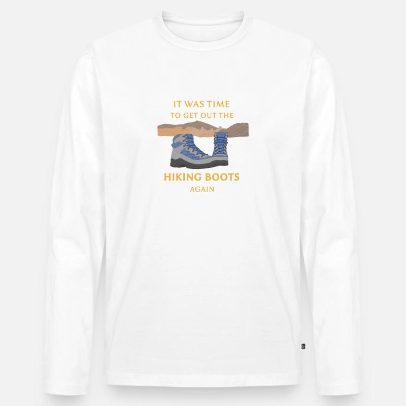 Wanderschuhe, Berglandschaft, Wanderstiefel - Männer Premium Bio Langarmshirt - Weiß