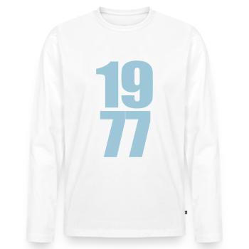 2232 1977 - Männer Premium Bio Langarmshirt - Weiß - Vorne - Nico (187cm)