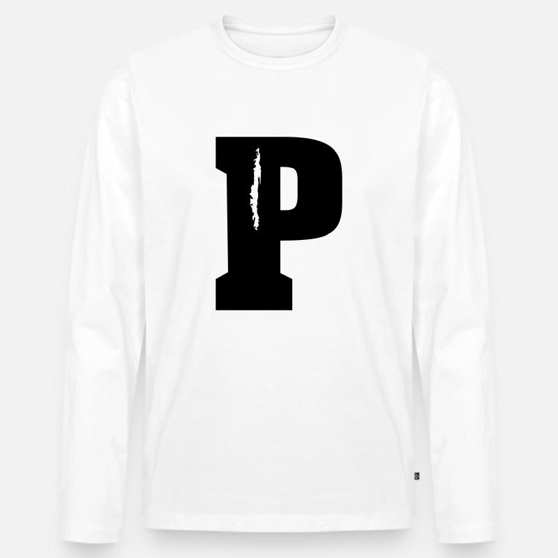 P - Buchstabe - Männer Premium Bio Langarmshirt - Weiß