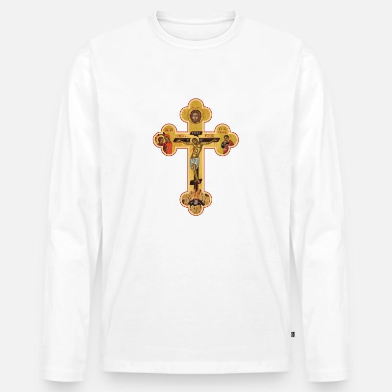 Icona della Croce Ortodossa - Maglia a manica lunga ecologica premium da uomo - bianco