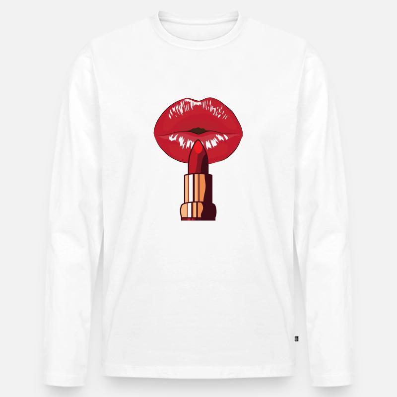 Make-up ,Lippenstift - Männer Premium Bio Langarmshirt - Weiß