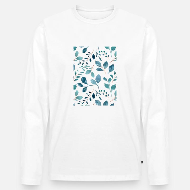 Blaues Blattmuster - Männer Premium Bio Langarmshirt - Weiß
