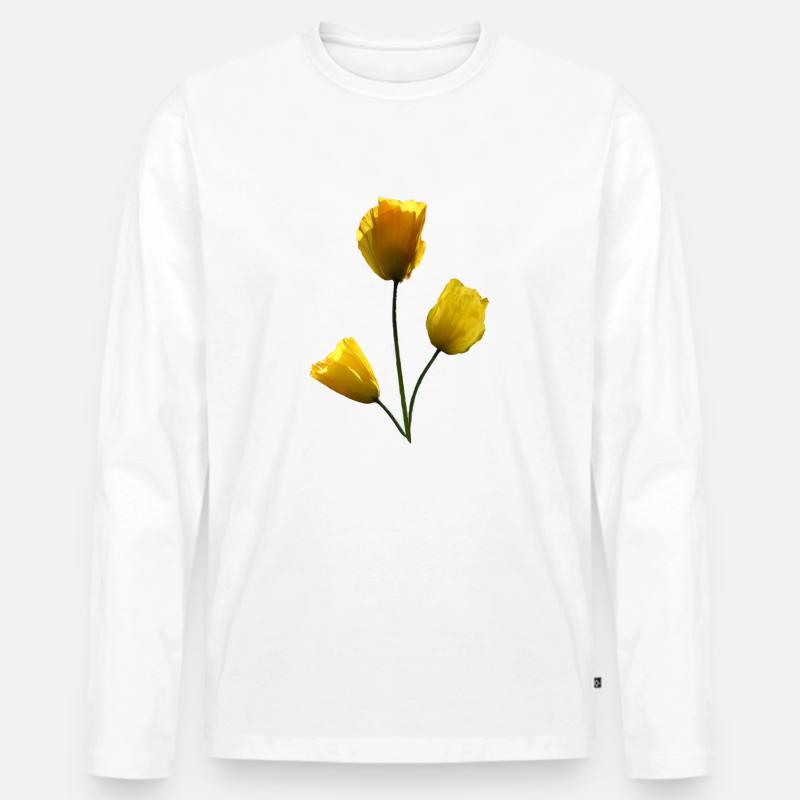 Mohn gelbe Mohnblumen - Männer Premium Bio Langarmshirt - Weiß