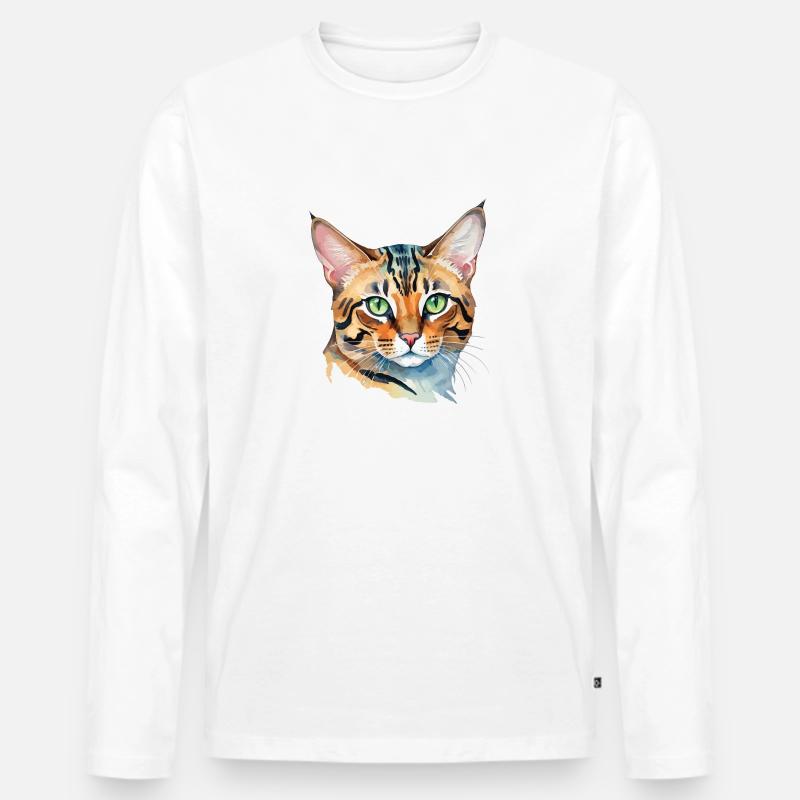 Bengalkatze Wasserfarben - Männer Premium Bio Langarmshirt - Weiß