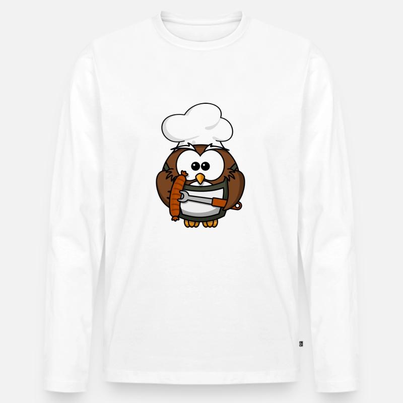 Grillmeister Eule / Papa Eule - Männer Premium Bio Langarmshirt - Weiß