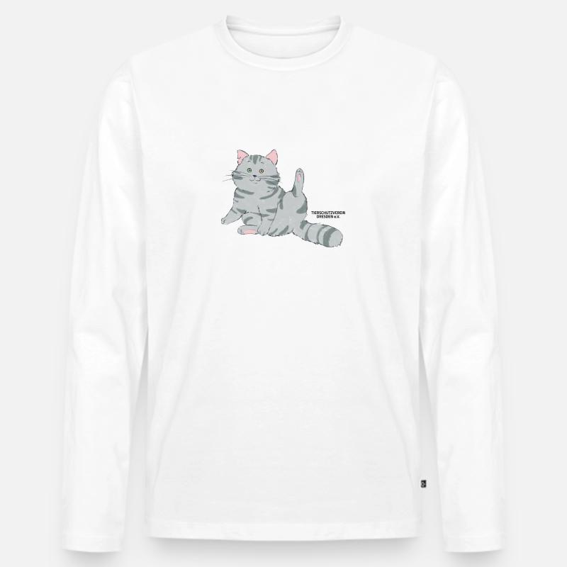 🐾 Grau getigerte Katze🐱 - Männer Premium Bio Langarmshirt - Weiß