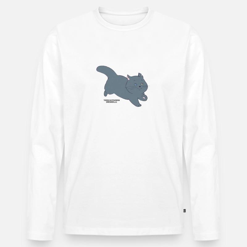 🐾 Schwarze Katze 🐈‍⬛ - Männer Premium Bio Langarmshirt - Weiß