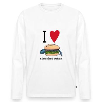 I love Fischbrötchen - Männer Premium Bio Langarmshirt - Weiß - Vorne - Nico (187cm)