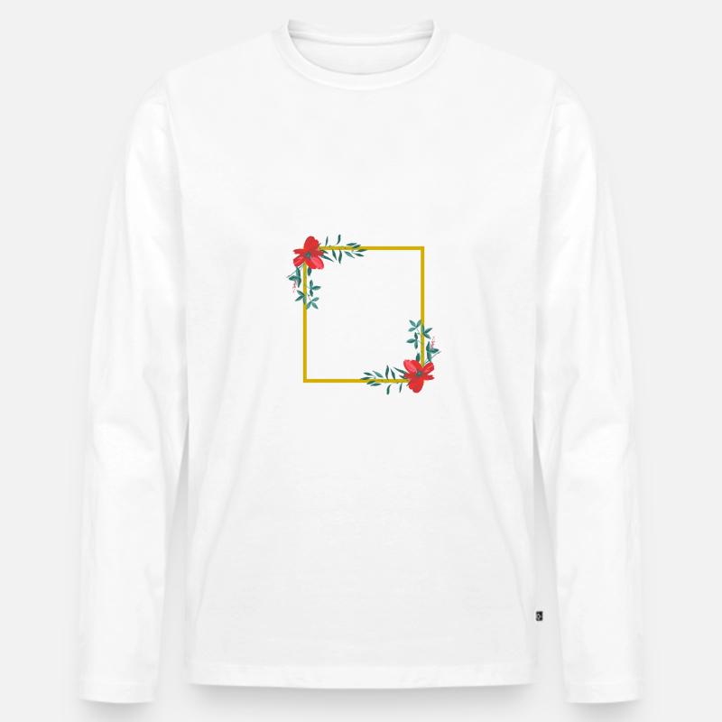 Blumen Rahmen - Männer Premium Bio Langarmshirt - Weiß