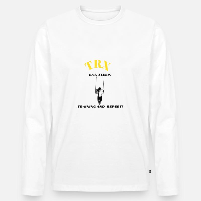 EAT SLEEP TRAINING REPEAT - Männer Premium Bio Langarmshirt - Weiß