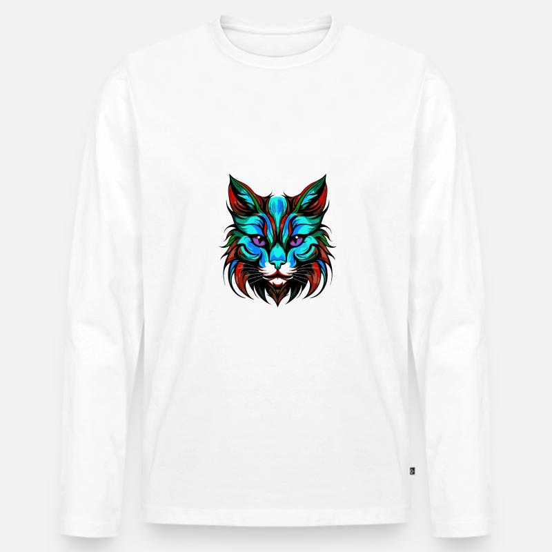 Katze Porträt Bunt Kopf - Männer Premium Bio Langarmshirt - Weiß