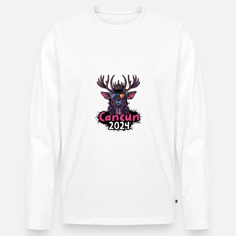 Cancun 2024 Hirsch - Männer Premium Bio Langarmshirt - Weiß