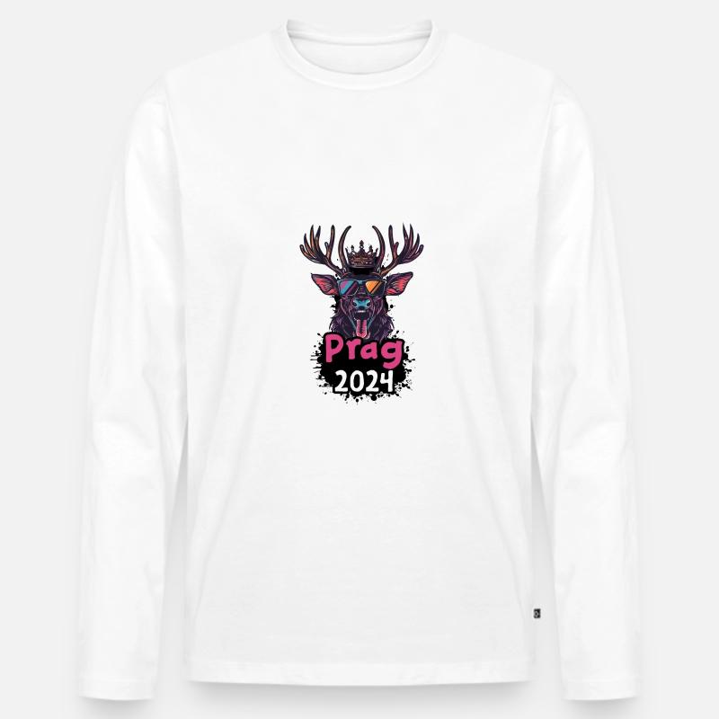 Prag 2024 Hirsch - Männer Premium Bio Langarmshirt - Weiß