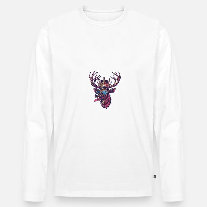 Hirsch Comic - Männer Premium Bio Langarmshirt - Weiß