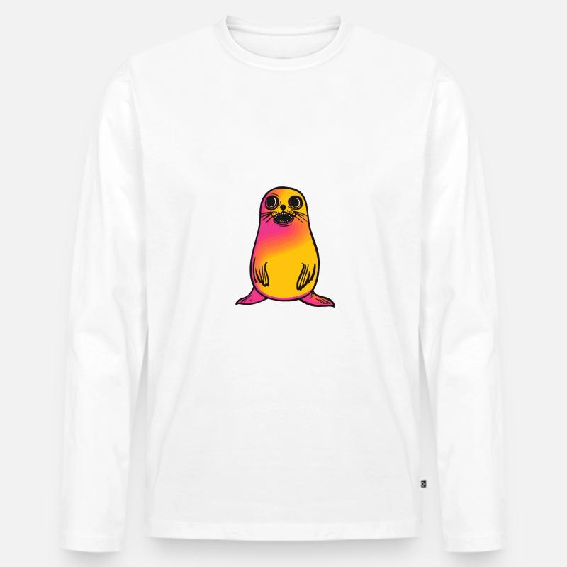 Robbe Tier Halloween Comic - Männer Premium Bio Langarmshirt - Weiß