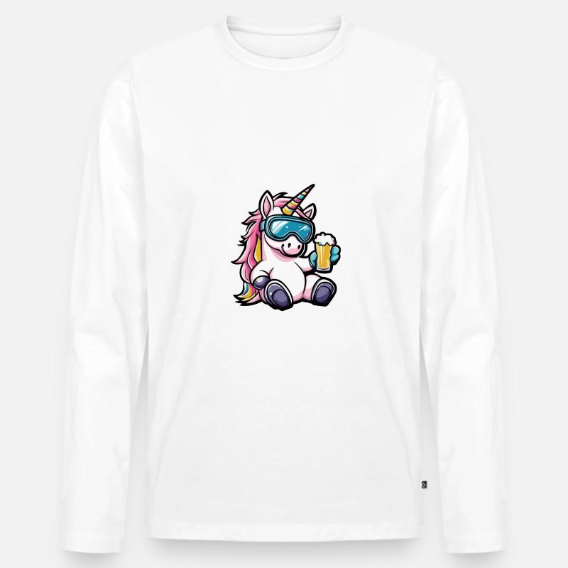 Einhorn Ski Bier - Männer Premium Bio Langarmshirt - Weiß