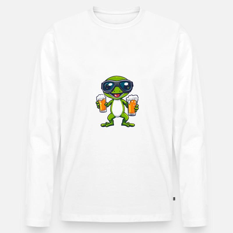 Echse Ski Bier - Männer Premium Bio Langarmshirt - Weiß