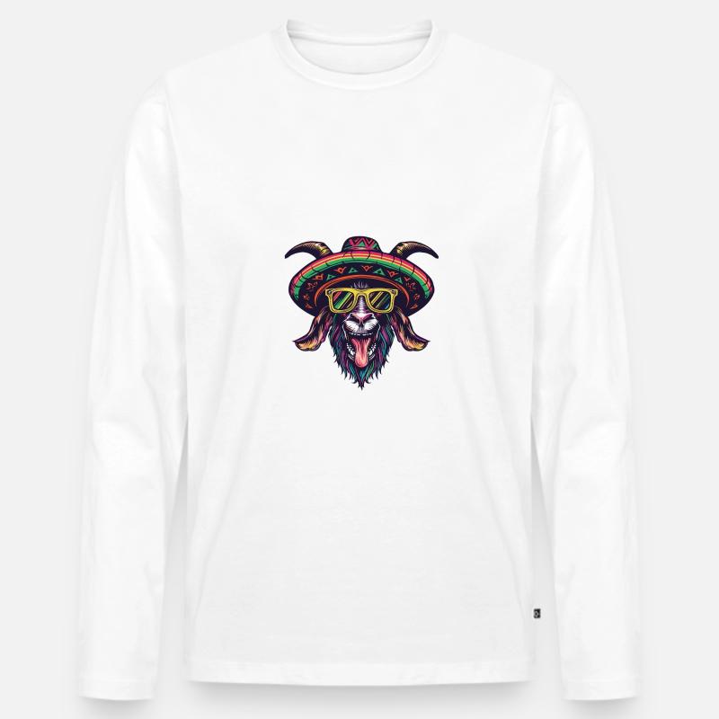Bergziege Comic Lustig Sombrero - Männer Premium Bio Langarmshirt - Weiß