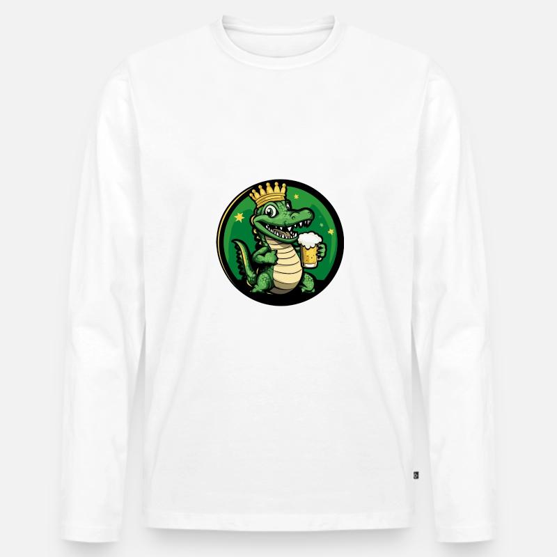 Alligator Bier Comic - Männer Premium Bio Langarmshirt - Weiß