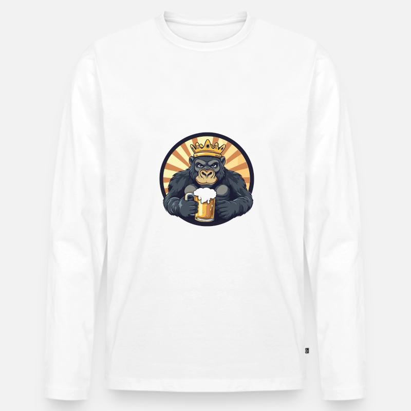 Gorilla Bier Comic - Männer Premium Bio Langarmshirt - Weiß
