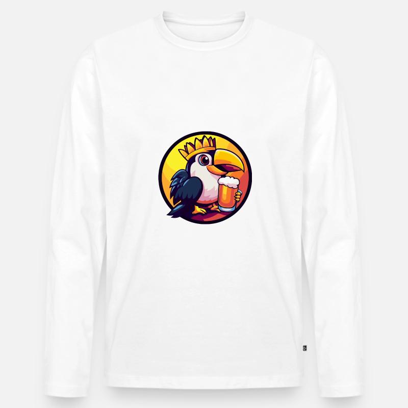 Tukan Vogel Bier Comic - Männer Premium Bio Langarmshirt - Weiß
