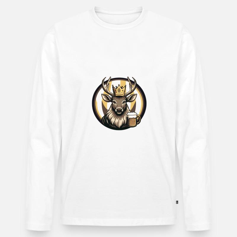 Hirsch Bier Comic - Männer Premium Bio Langarmshirt - Weiß