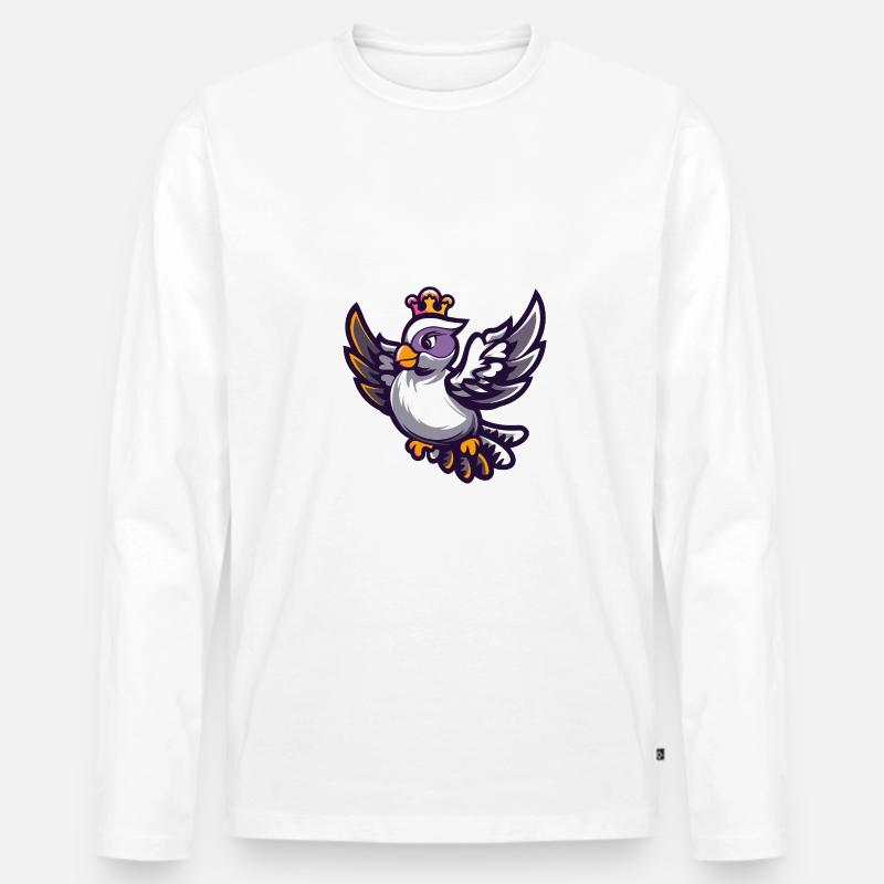 Taube Vogel Comic Krone - Männer Premium Bio Langarmshirt - Weiß
