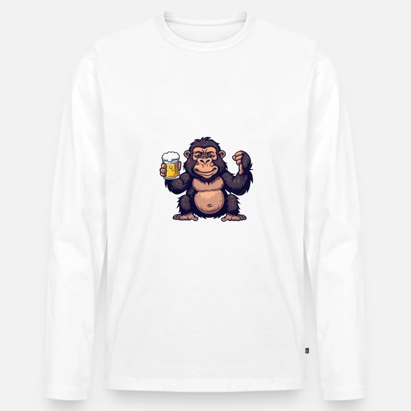 Gorilla Bier Comic Party - Männer Premium Bio Langarmshirt - Weiß