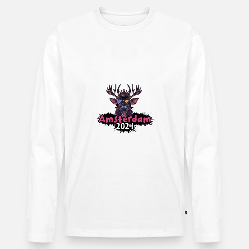Amsterdam 2024 Hirsch - Männer Premium Bio Langarmshirt - Weiß