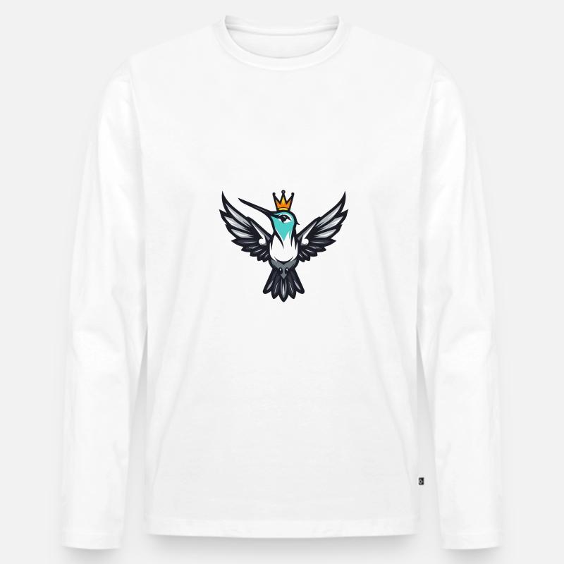 Kolibri Vogel Comic Krone - Männer Premium Bio Langarmshirt - Weiß