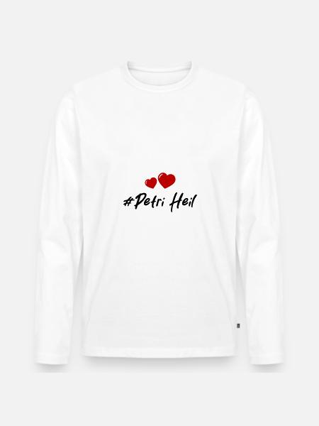 Petri Heil Heart Fishing - Men's Premium Organic Long Sleeve Shirt - white