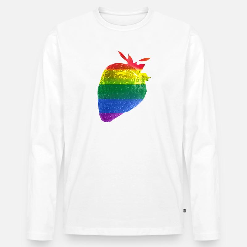 Erdbeere,bunt, popart, kunst,Regenbogen,LGBT - Männer Premium Bio Langarmshirt - Weiß