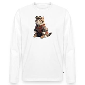 Katze Retro Pilot - Männer Premium Bio Langarmshirt - Weiß - Vorne - Nico (187cm)