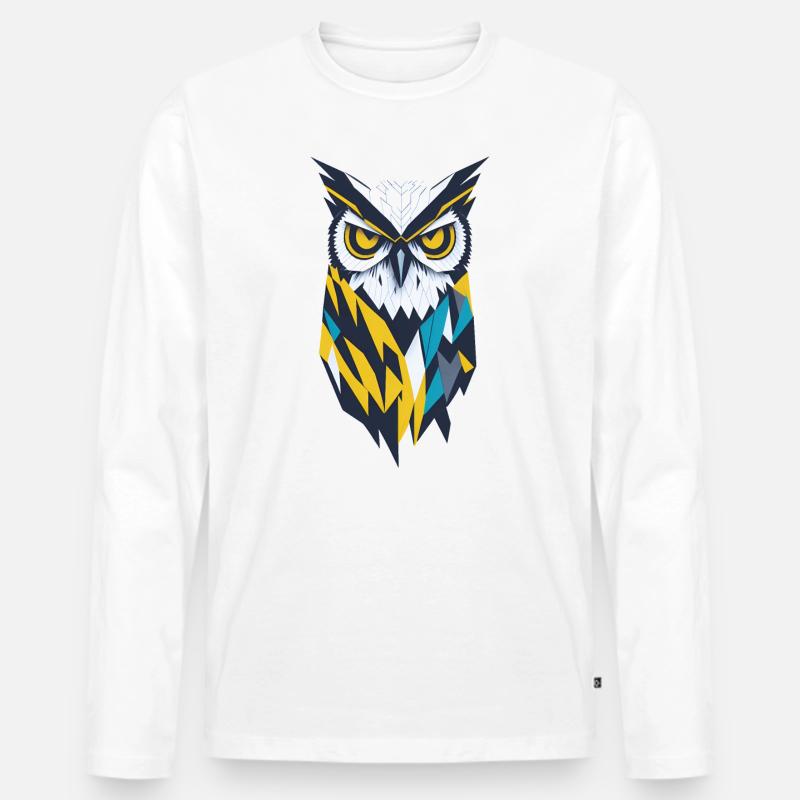Geometrische Eule - Männer Premium Bio Langarmshirt - Weiß