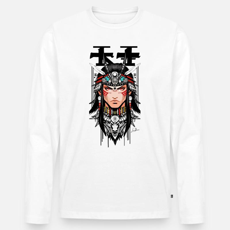 Indischer Samurai Japaner Mann - Männer Premium Bio Langarmshirt - Weiß