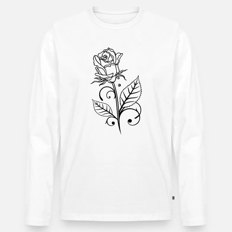 Rose mit Blättern - Männer Premium Bio Langarmshirt - Weiß