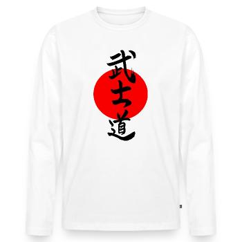 Bushido Kanji - Men's Premium Organic Long Sleeve Shirt - white - Front - Nico (187cm)