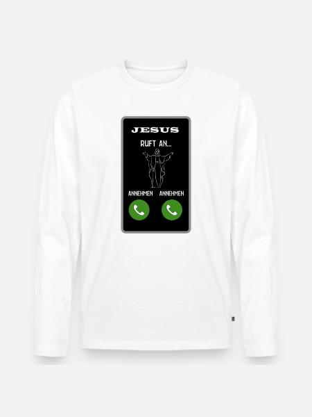 Jesus ruft an - Männer Premium Bio Langarmshirt - Weiß