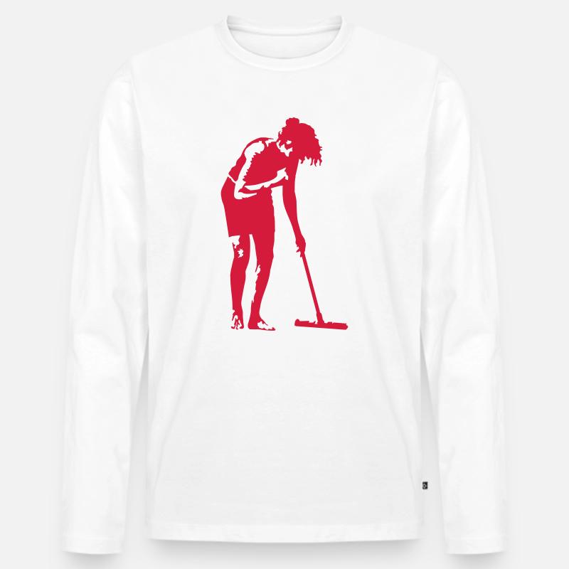 Frau beim Putzen - Männer Premium Bio Langarmshirt - Weiß